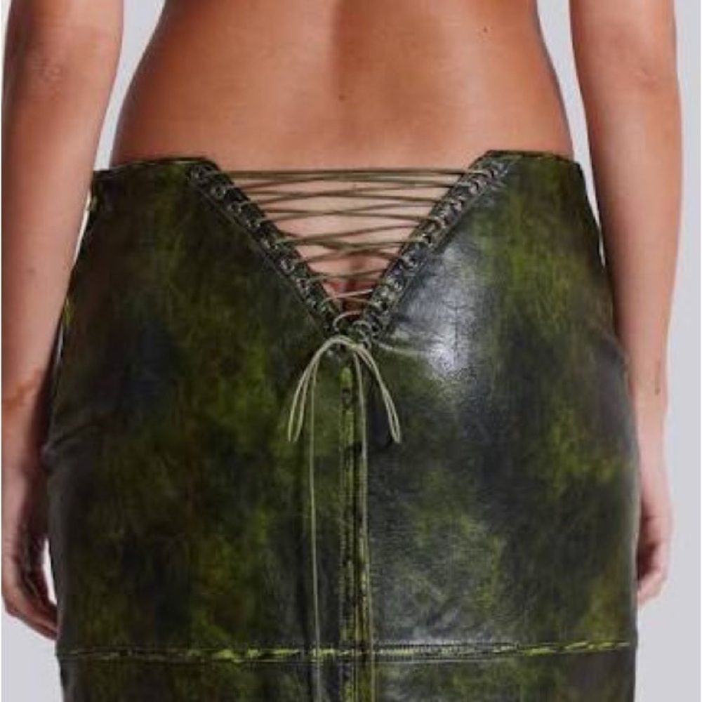 NWOT Jaded London Green Leather Lace-Up Skirt AND TOP SET